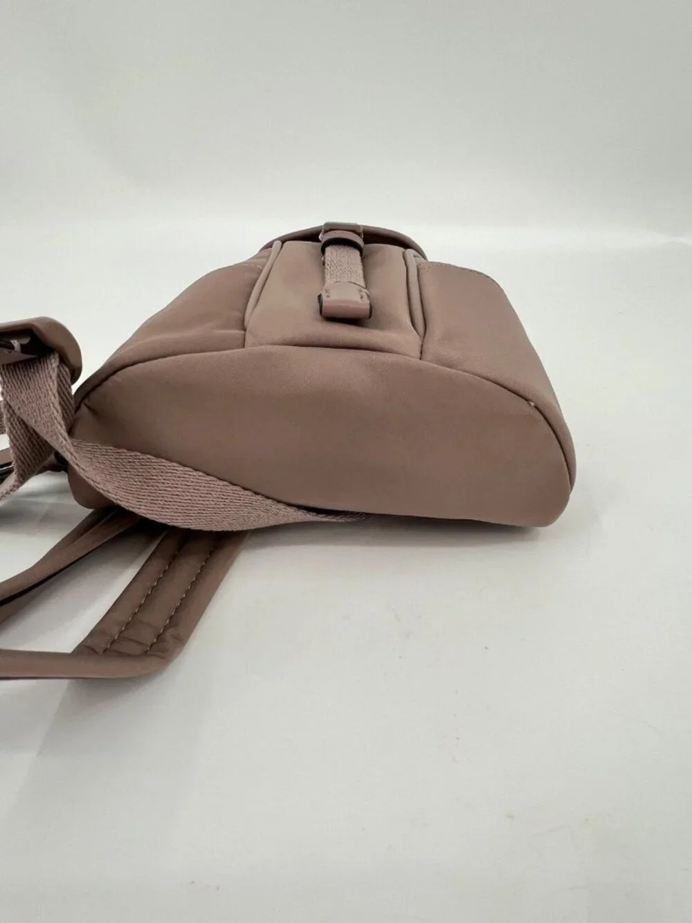 Calvin Klein Shay Mini Backpack Taupe Nylon Zip Buckle Front Pockets Adjustable